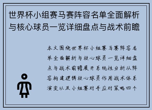 世界杯小组赛马赛阵容名单全面解析与核心球员一览详细盘点与战术前瞻